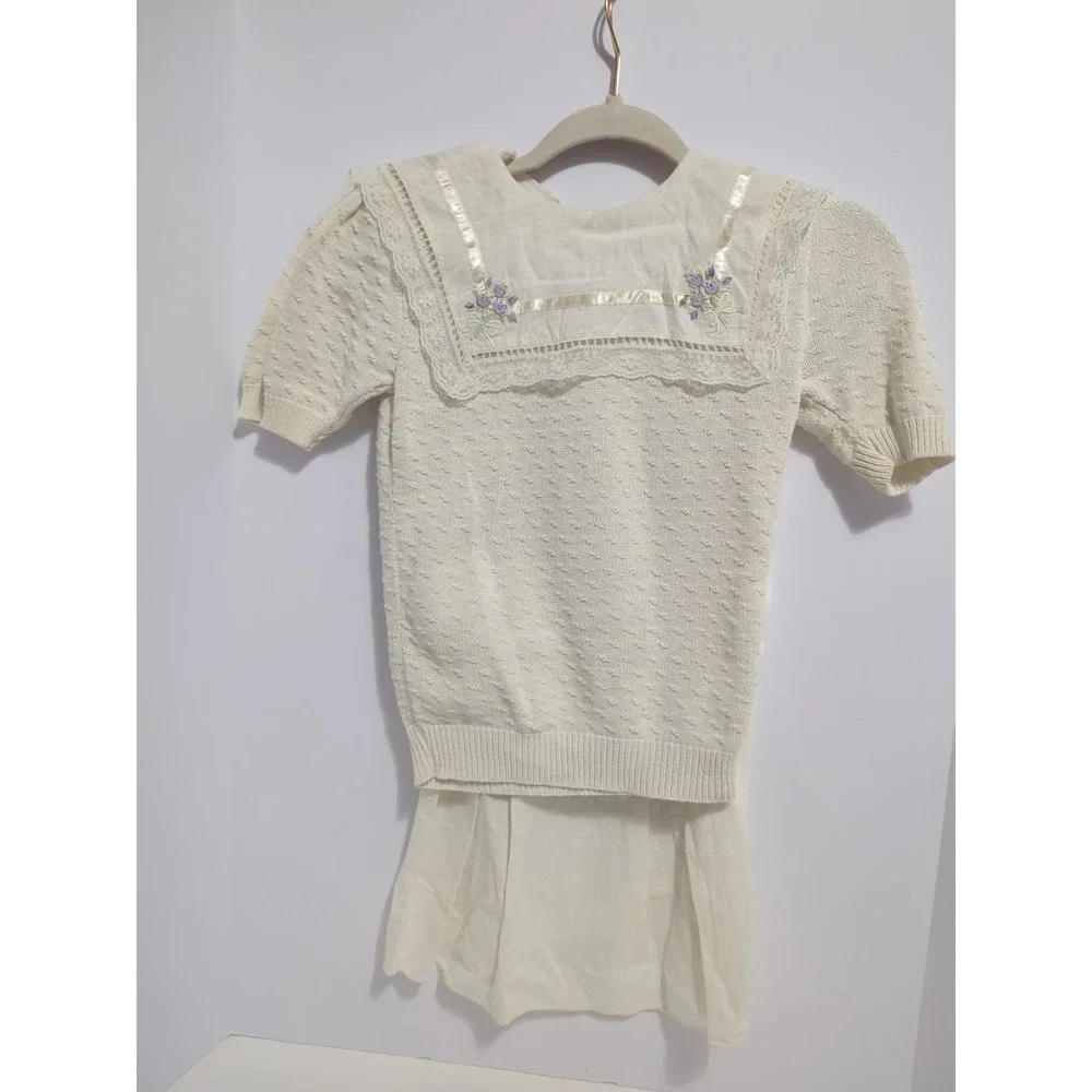 Vintage 80s Gunne Sax Jessica McClintock Girls Dress Prairie L 2 piece sweater